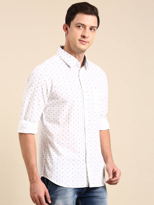 White Printed Full Sleeves Shirt